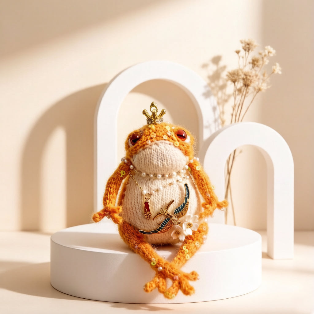 Golden Swallow Prosperity Toad – Bejeweled Crochet Hanging Ornament | Crystal &amp; Pearl Tassel, Mini Crown