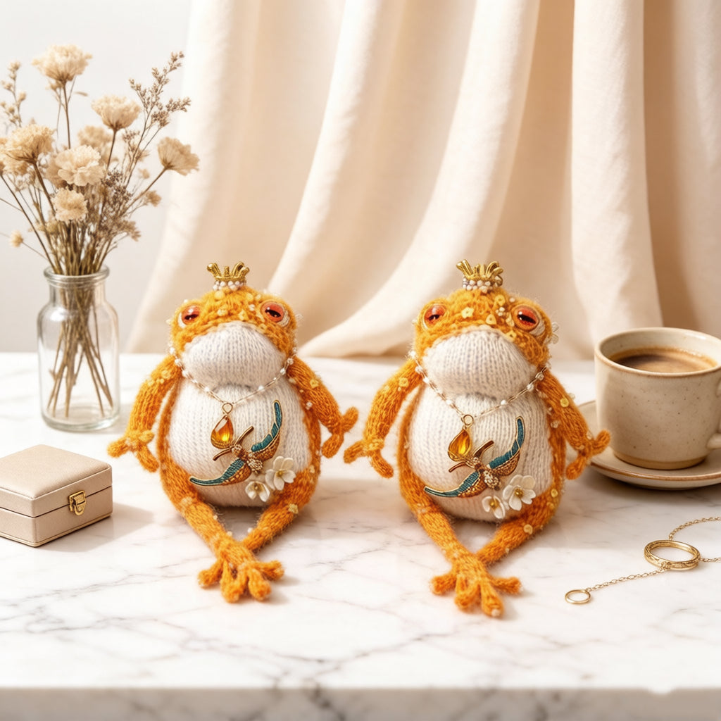 Golden Swallow Prosperity Toad – Bejeweled Crochet Hanging Ornament | Crystal &amp; Pearl Tassel, Mini Crown