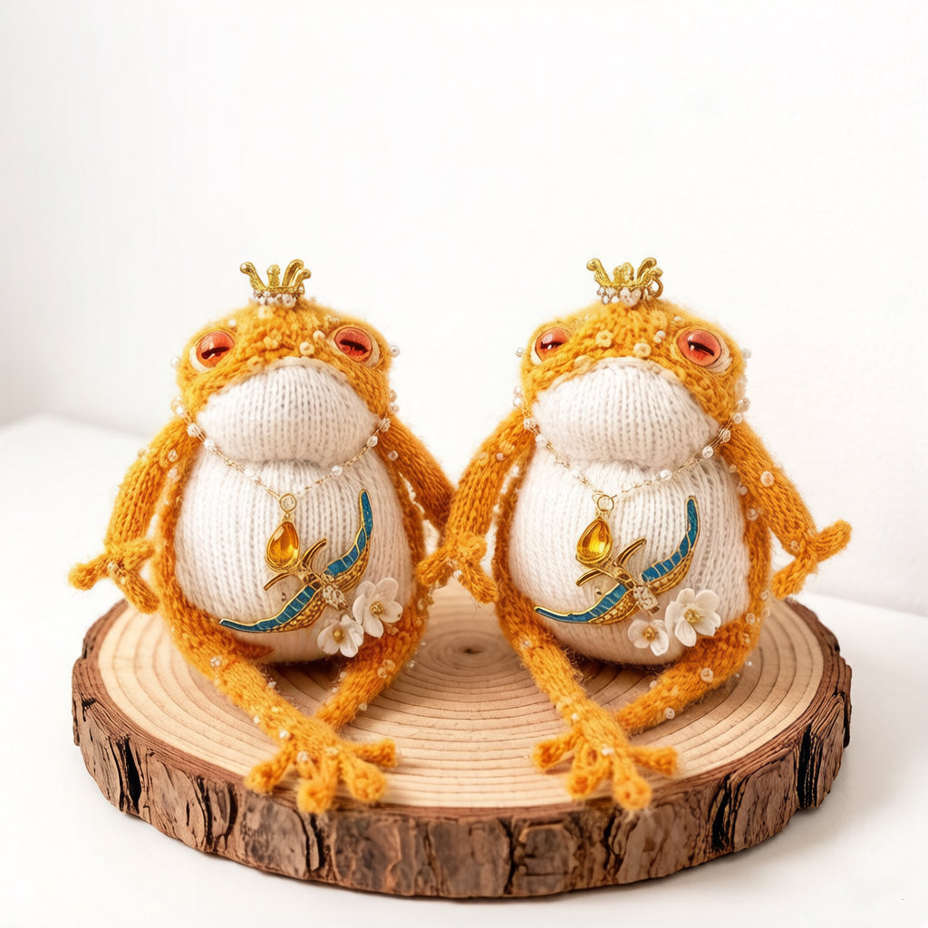 Golden Swallow Prosperity Toad – Bejeweled Crochet Hanging Ornament | Crystal &amp; Pearl Tassel, Mini Crown