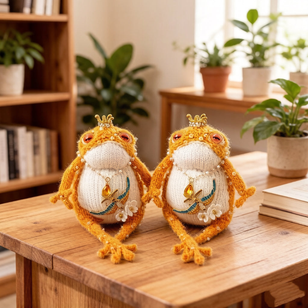 Golden Swallow Prosperity Toad – Bejeweled Crochet Hanging Ornament | Crystal &amp; Pearl Tassel, Mini Crown