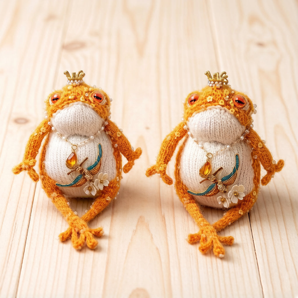 Golden Swallow Prosperity Toad – Bejeweled Crochet Hanging Ornament | Crystal &amp; Pearl Tassel, Mini Crown