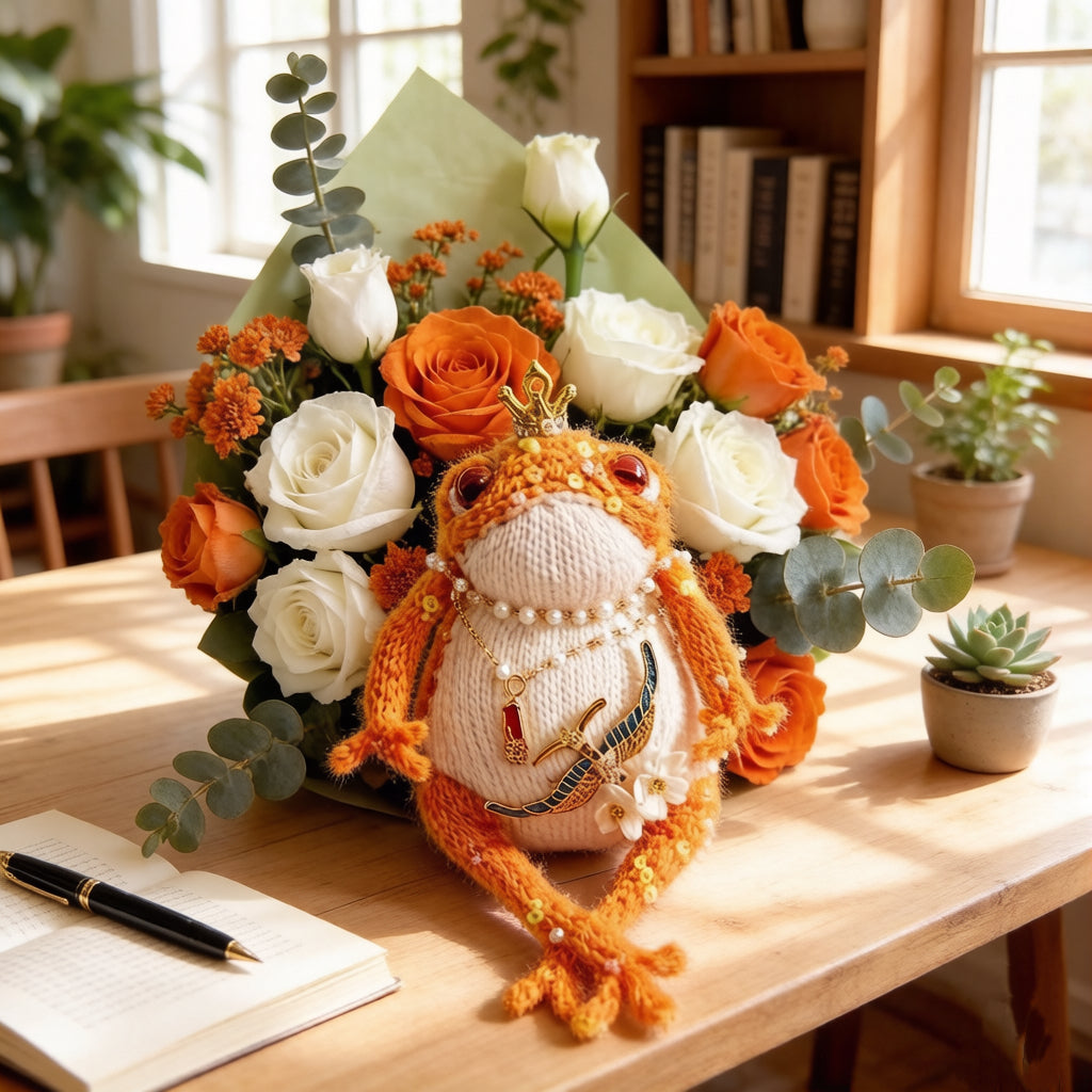 Golden Swallow Prosperity Toad – Bejeweled Crochet Hanging Ornament | Crystal &amp; Pearl Tassel, Mini Crown