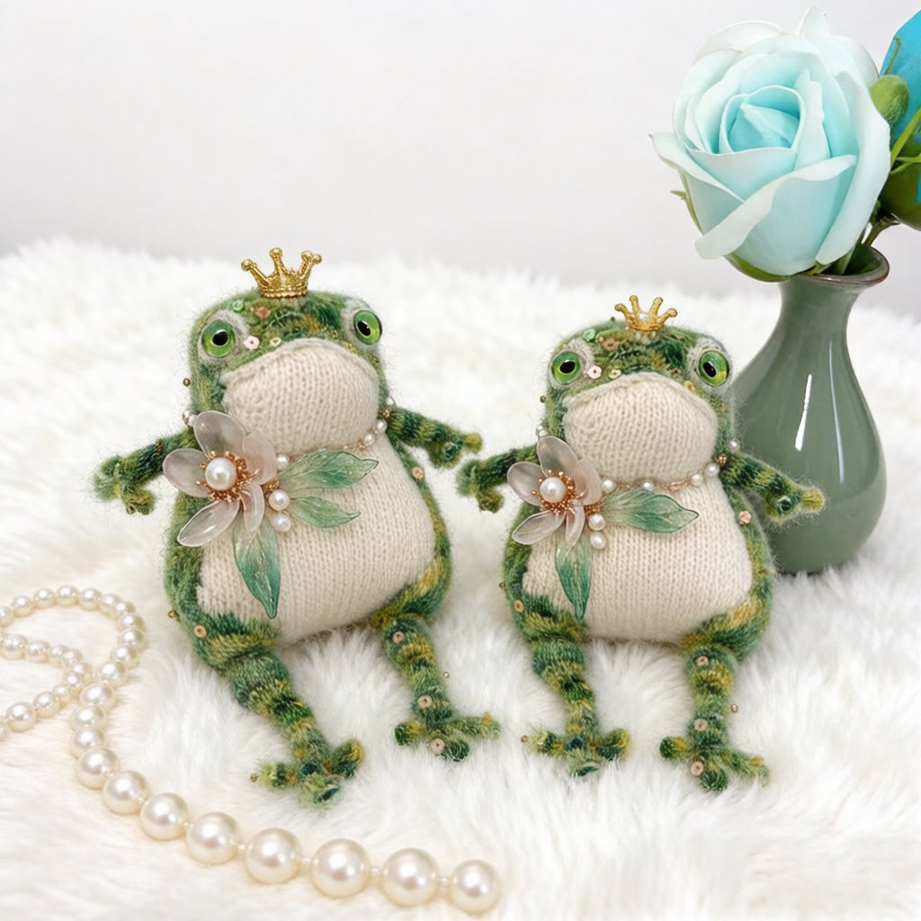 The Ugly-Cute Fairy-Tale Toad Collection – 5 Hand-Knitted Frog Figurines, Each with Unique Crowns &amp; Jewelry