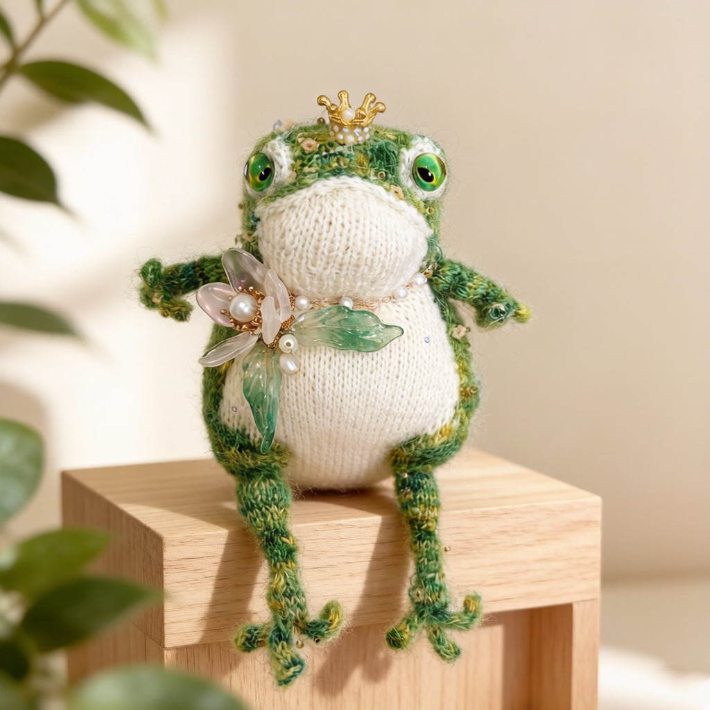 The Ugly-Cute Fairy-Tale Toad Collection – 5 Hand-Knitted Frog Figurines, Each with Unique Crowns &amp; Jewelry