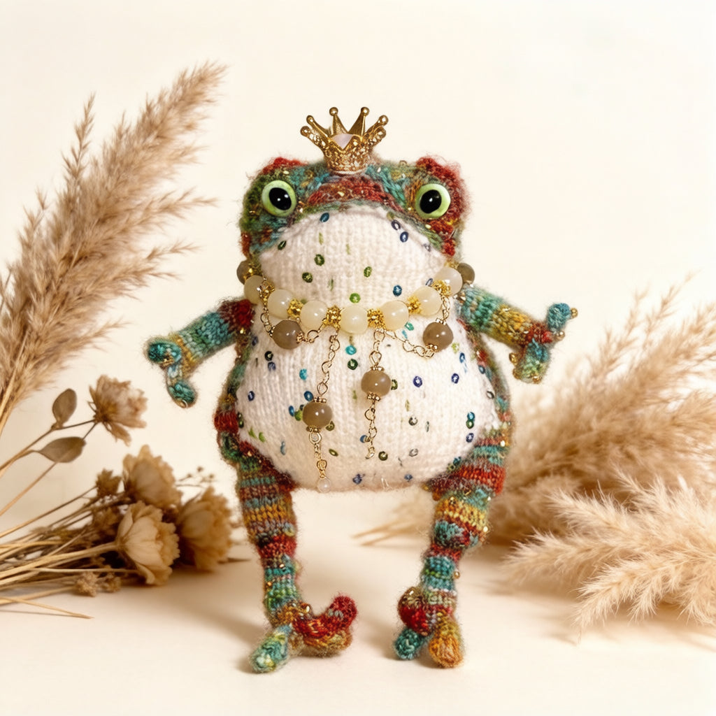 The Ugly-Cute Fairy-Tale Toad Collection – 5 Hand-Knitted Frog Figurines, Each with Unique Crowns &amp; Jewelry