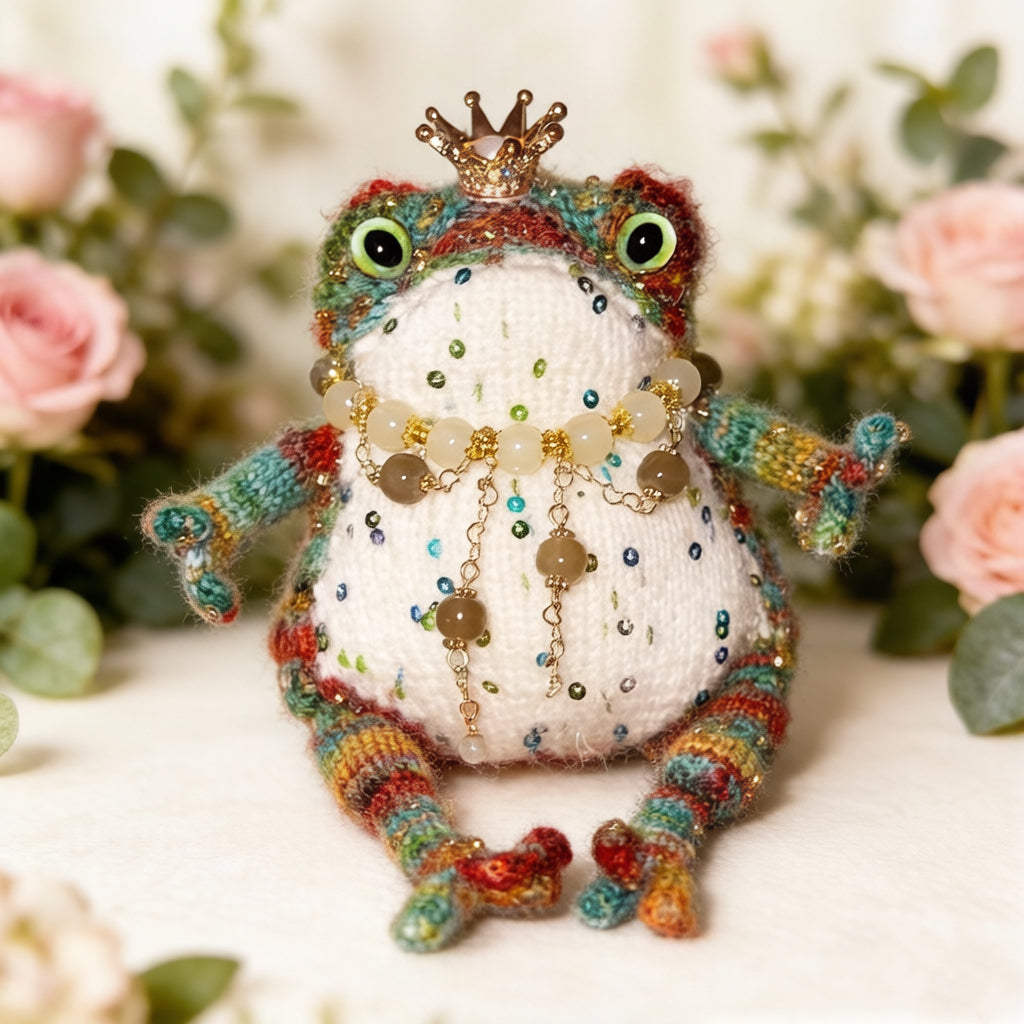 The Ugly-Cute Fairy-Tale Toad Collection – 5 Hand-Knitted Frog Figurines, Each with Unique Crowns &amp; Jewelry