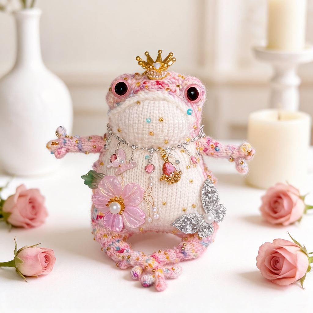 The Ugly-Cute Fairy-Tale Toad Collection – 5 Hand-Knitted Frog Figurines, Each with Unique Crowns &amp; Jewelry