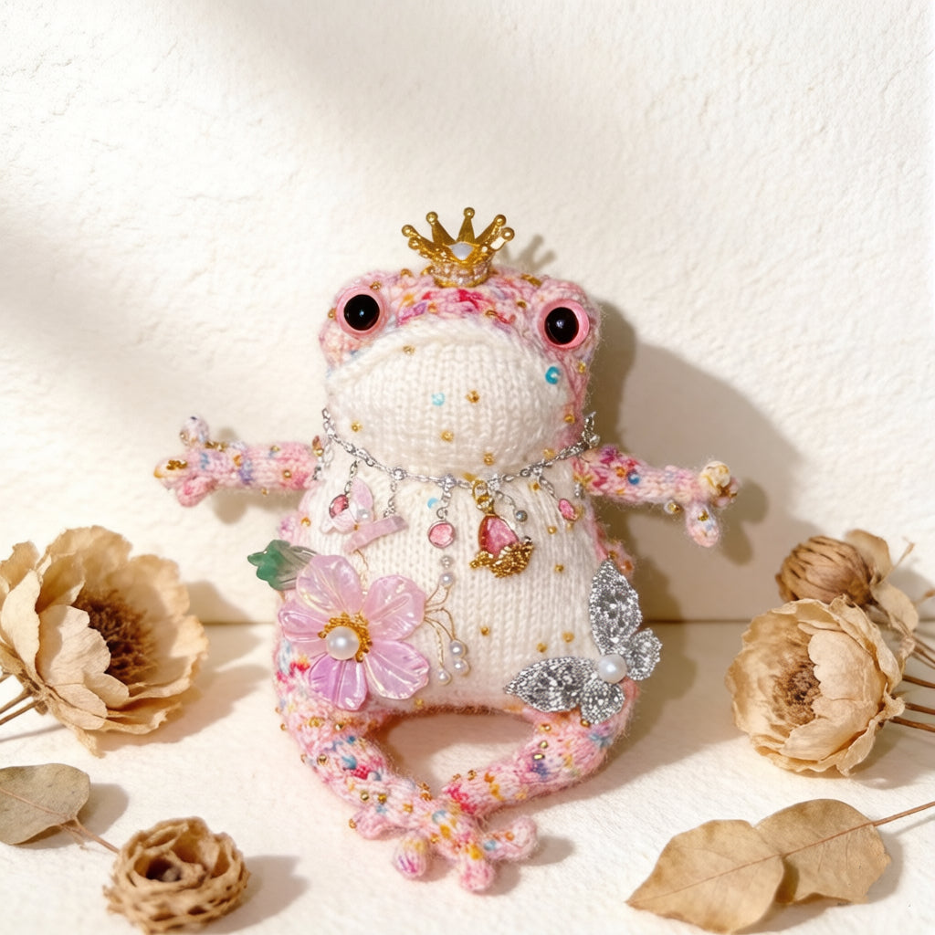 The Ugly-Cute Fairy-Tale Toad Collection – 5 Hand-Knitted Frog Figurines, Each with Unique Crowns &amp; Jewelry