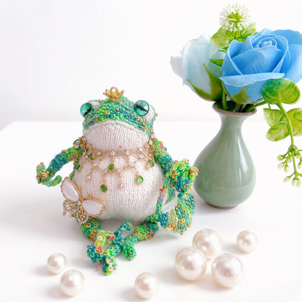The Ugly-Cute Fairy-Tale Toad Collection – 5 Hand-Knitted Frog Figurines, Each with Unique Crowns &amp; Jewelry