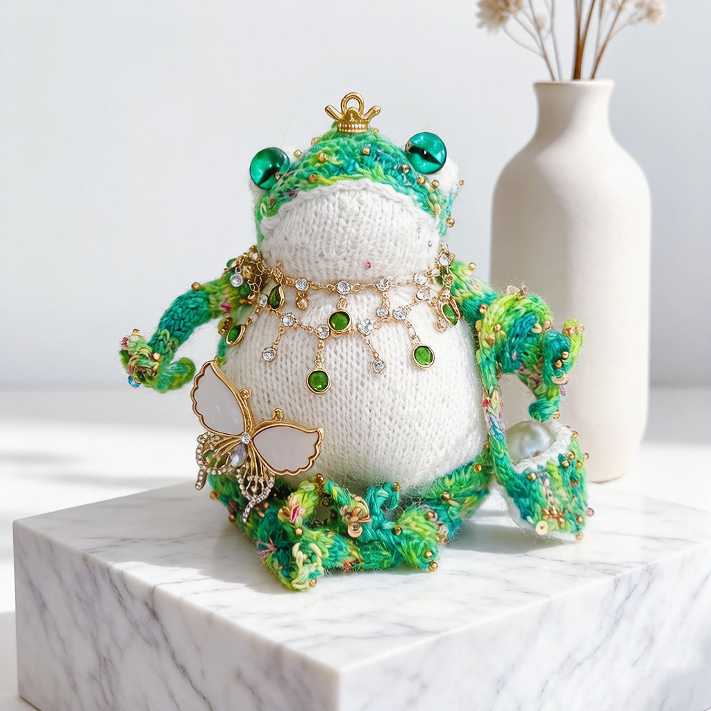The Ugly-Cute Fairy-Tale Toad Collection – 5 Hand-Knitted Frog Figurines, Each with Unique Crowns &amp; Jewelry