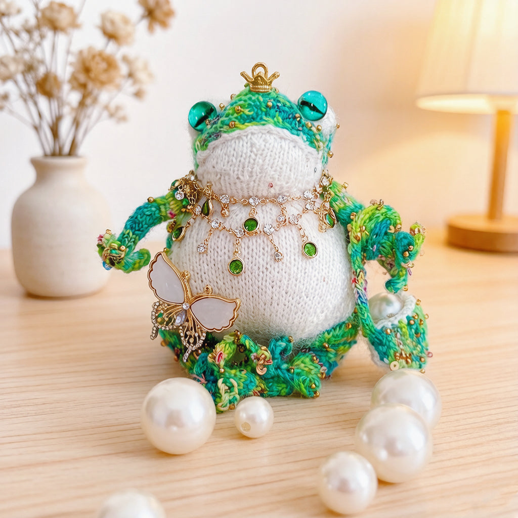 The Ugly-Cute Fairy-Tale Toad Collection – 5 Hand-Knitted Frog Figurines, Each with Unique Crowns &amp; Jewelry