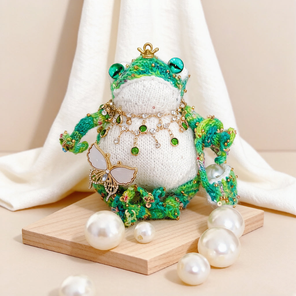 The Ugly-Cute Fairy-Tale Toad Collection – 5 Hand-Knitted Frog Figurines, Each with Unique Crowns &amp; Jewelry
