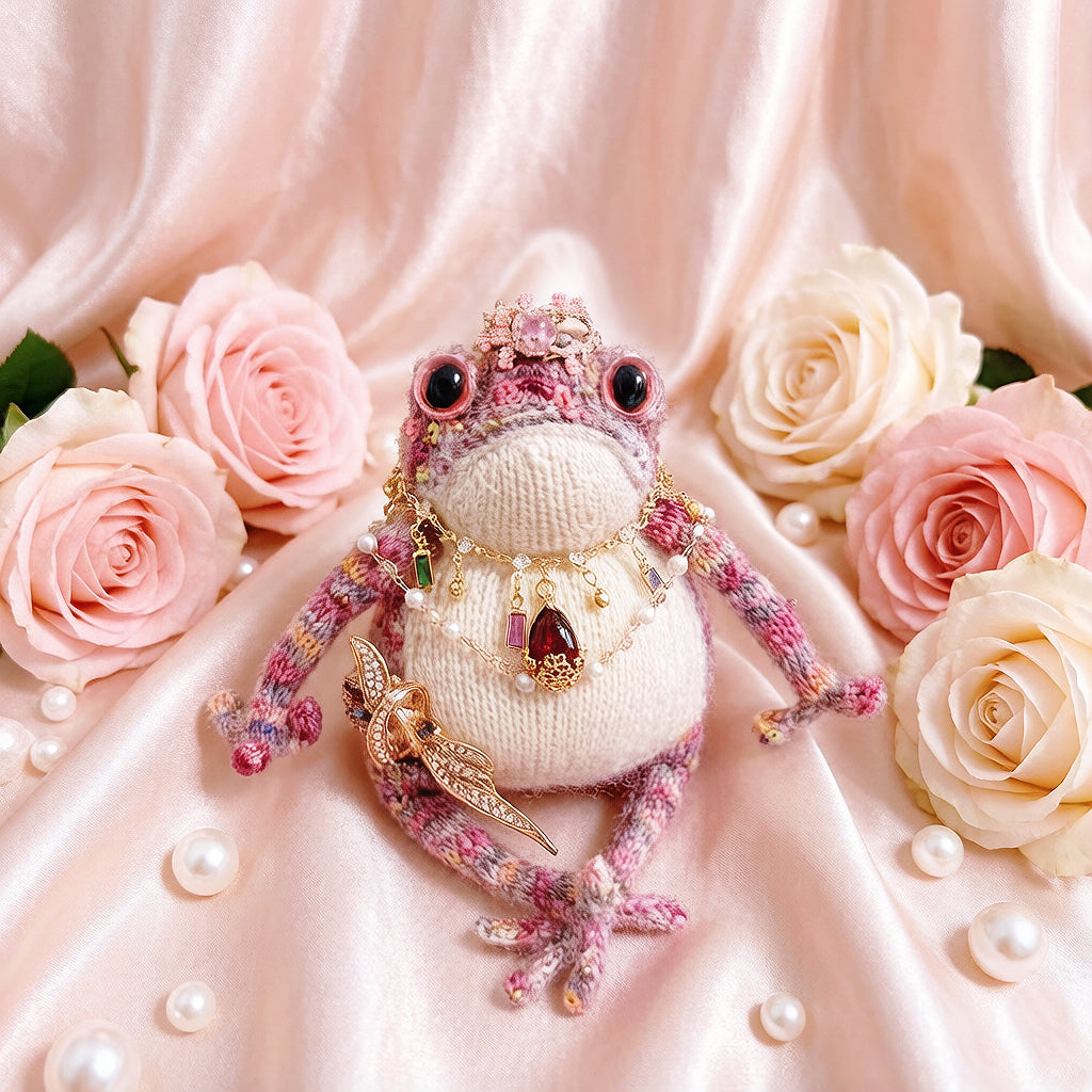 The Ugly-Cute Fairy-Tale Toad Collection – 5 Hand-Knitted Frog Figurines, Each with Unique Crowns &amp; Jewelry
