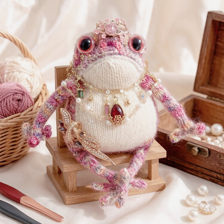 The Ugly-Cute Fairy-Tale Toad Collection – 5 Hand-Knitted Frog Figurines, Each with Unique Crowns &amp; Jewelry