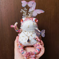 Butterfly Crown Toad – Hand-Knitted Fairy-Tale Figurine | Crystal Tiara, Pearl Choker &amp; Purple Teardrop Pendant