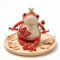 Heart Scepter Ruby-Eyed Toad Queen – Bejeweled Crochet Figurine with Gold Sequins, Pearl Necklace, Diamond Pendant &amp; Leaf Brooch