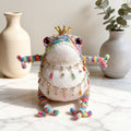 Rainbow Gem Toad – Hand-Knitted Figurine with Gold Crown, Button Eyes, Layered Crystal Chains &amp; Sequin Rainbow Limbs | The Third Space