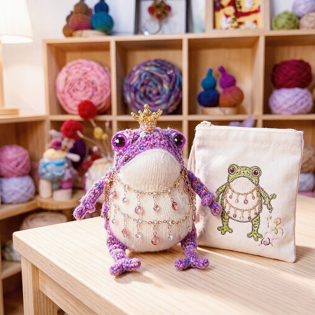Plump Court Toad Collection – Hand-Knitted Hanging Ornaments with Gold Crowns, Pearl Chains &amp; Layered Gem Tassels | The Third Space