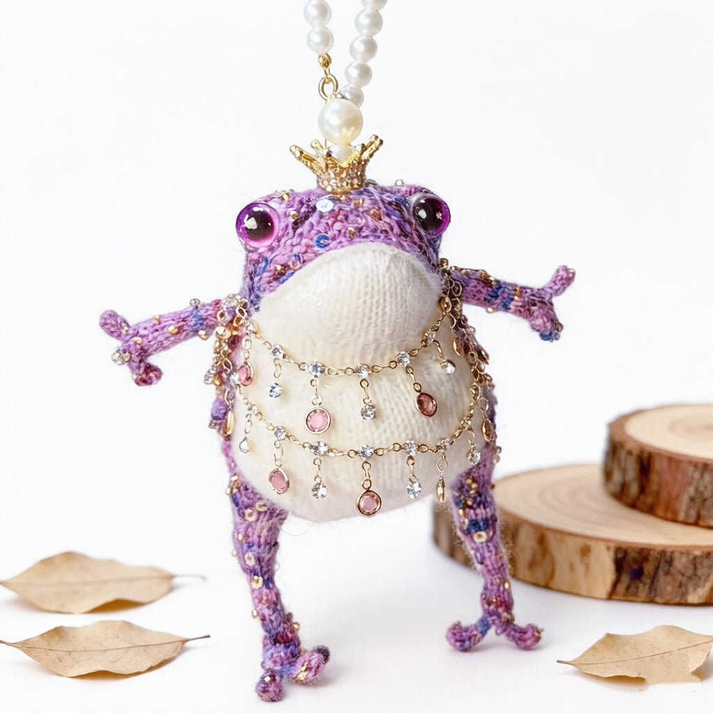 Plump Court Toad Collection – Hand-Knitted Hanging Ornaments with Gold Crowns, Pearl Chains &amp; Layered Gem Tassels | The Third Space