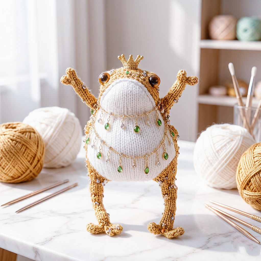 Plump Court Toad Collection – Hand-Knitted Hanging Ornaments with Gold Crowns, Pearl Chains &amp; Layered Gem Tassels | The Third Space