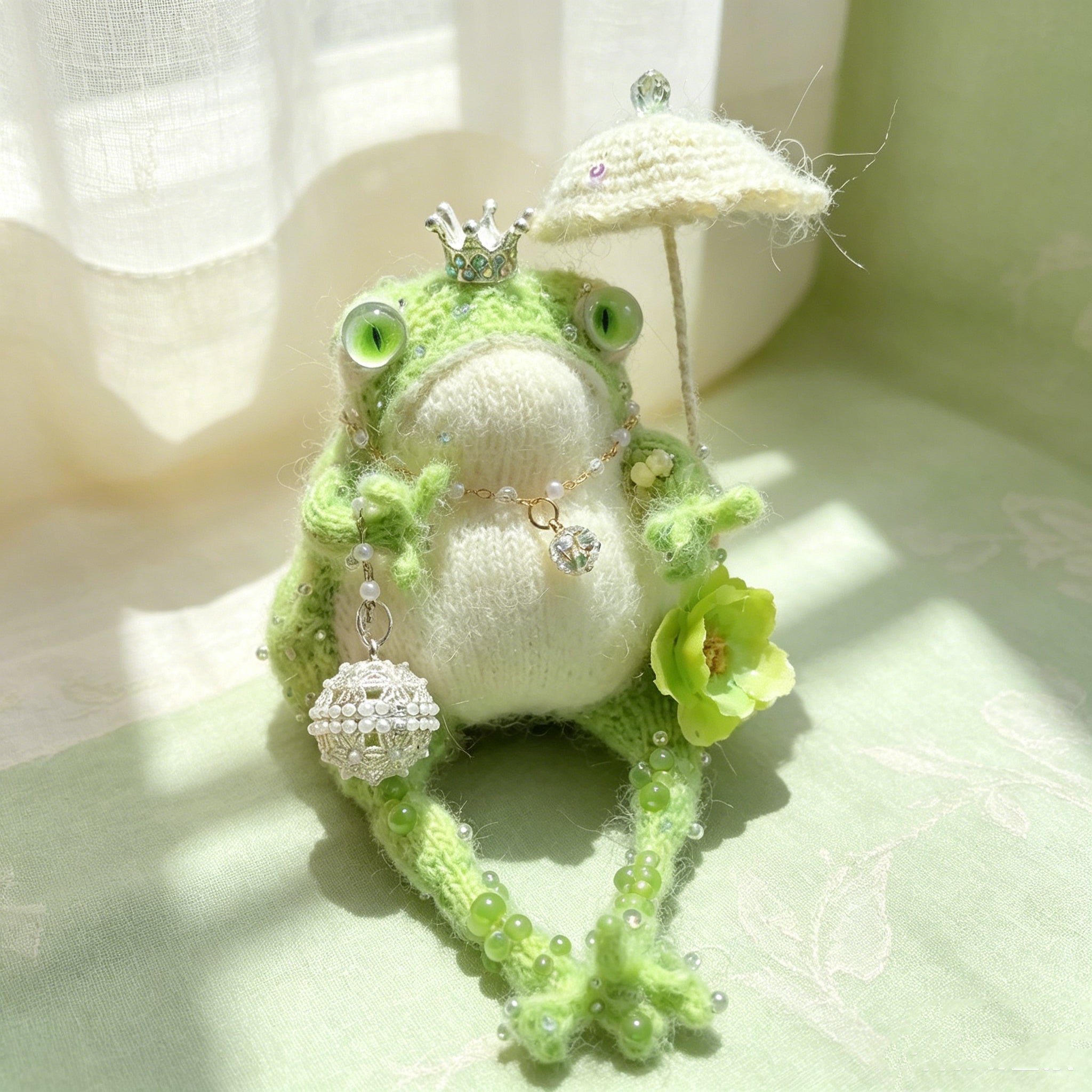 The Enchanted Toad Court Collection – Set of 6 Hand-Crocheted Fairy-Tale Figurines with Crowns, Wings, Umbrellas, Berry Crowns &amp; Pearl Veils | The Third Space