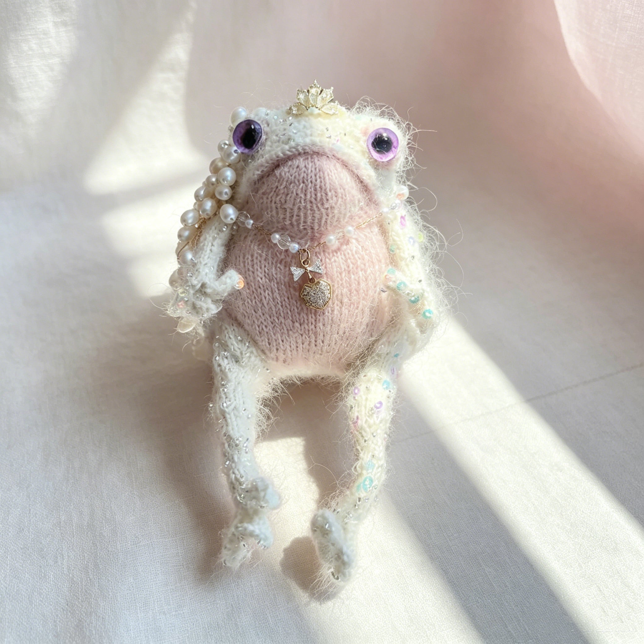 The Enchanted Toad Court Collection – Set of 6 Hand-Crocheted Fairy-Tale Figurines with Crowns, Wings, Umbrellas, Berry Crowns &amp; Pearl Veils | The Third Space