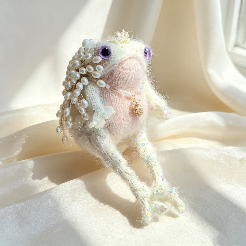 The Enchanted Toad Court Collection – Set of 6 Hand-Crocheted Fairy-Tale Figurines with Crowns, Wings, Umbrellas, Berry Crowns &amp; Pearl Veils | The Third Space