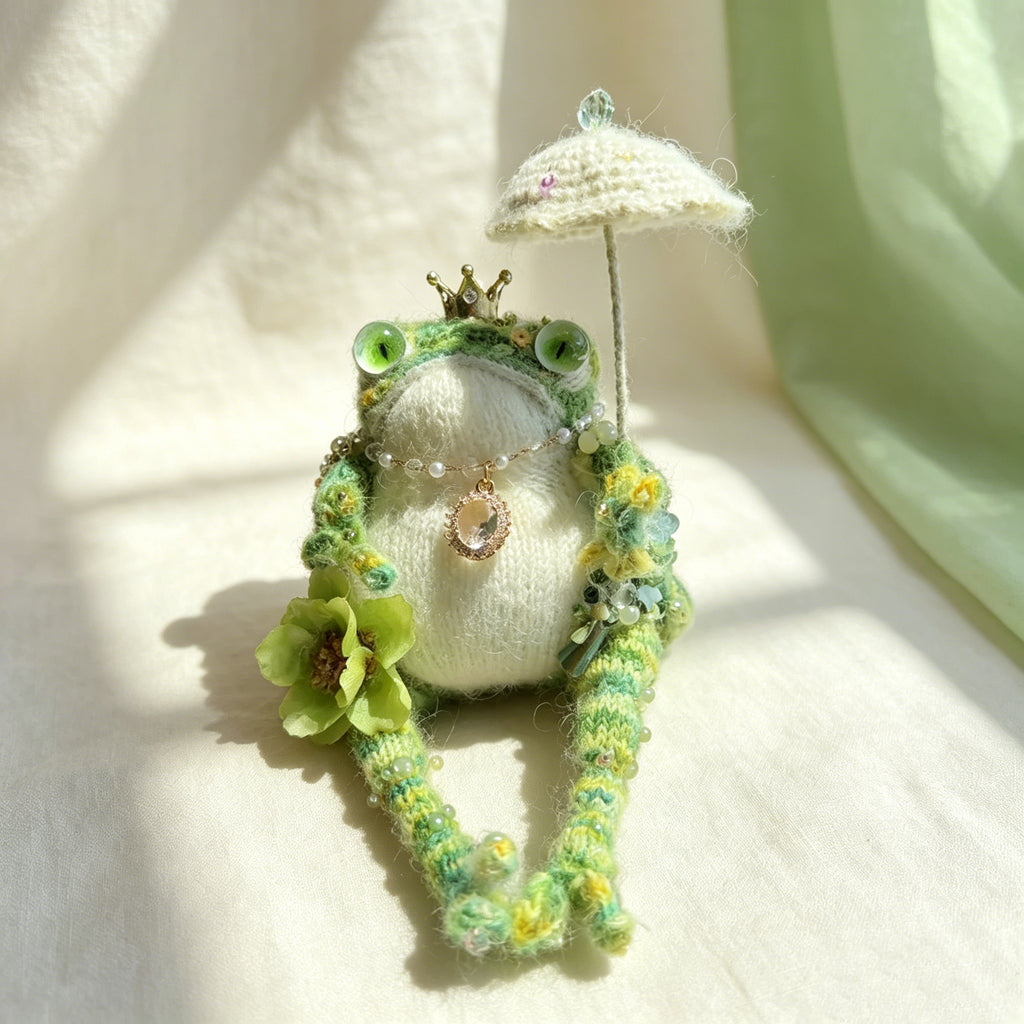 The Enchanted Toad Court Collection – Set of 6 Hand-Crocheted Fairy-Tale Figurines with Crowns, Wings, Umbrellas, Berry Crowns &amp; Pearl Veils | The Third Space