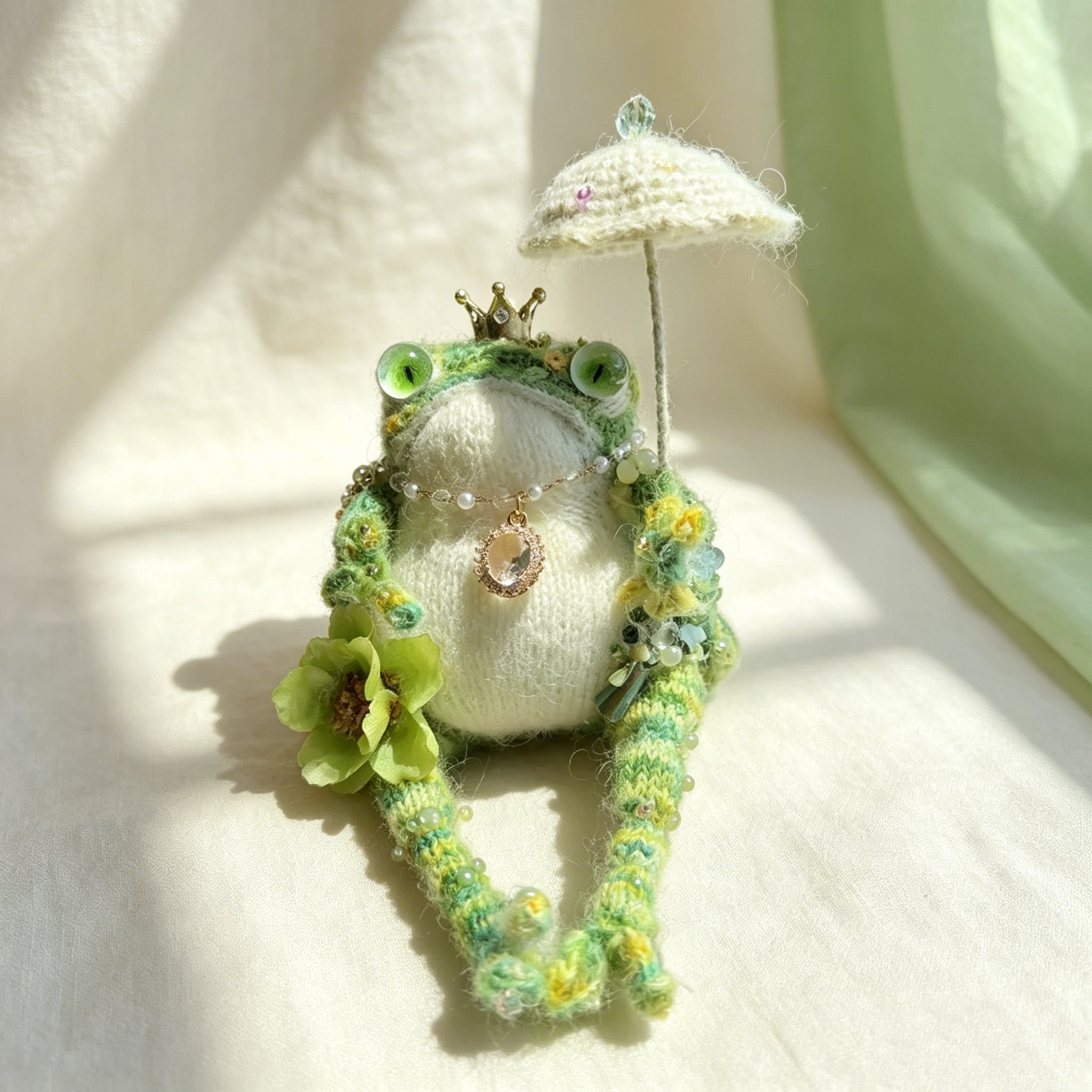 The Enchanted Toad Court Collection – Set of 6 Hand-Crocheted Fairy-Tale Figurines with Crowns, Wings, Umbrellas, Berry Crowns &amp; Pearl Veils | The Third Space