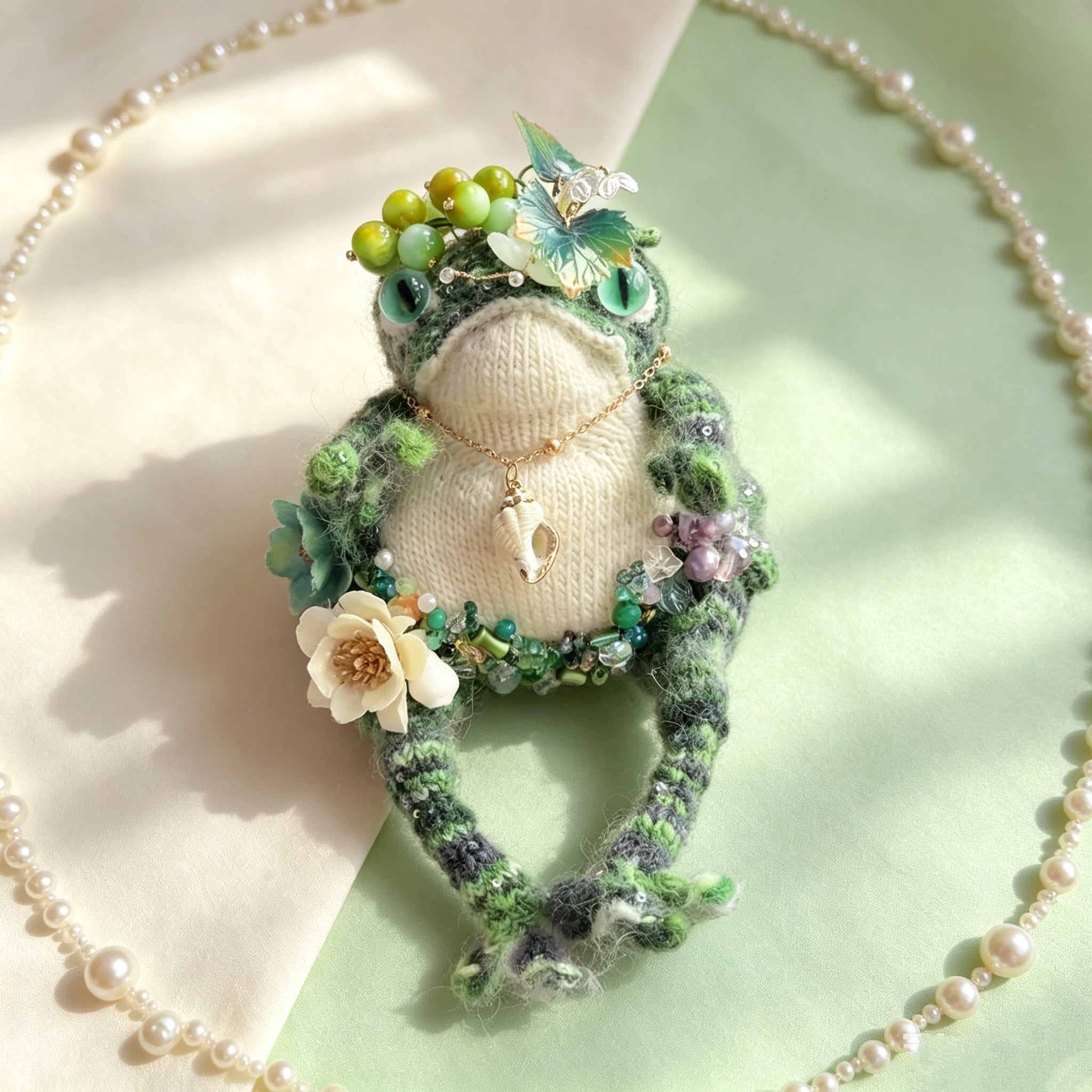 The Enchanted Toad Court Collection – Set of 6 Hand-Crocheted Fairy-Tale Figurines with Crowns, Wings, Umbrellas, Berry Crowns &amp; Pearl Veils | The Third Space