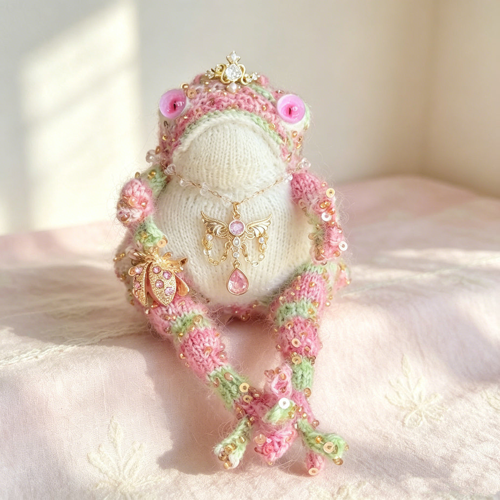 The Enchanted Toad Court Collection – Set of 6 Hand-Crocheted Fairy-Tale Figurines with Crowns, Wings, Umbrellas, Berry Crowns &amp; Pearl Veils | The Third Space