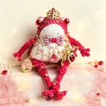 Vintage Court Toad – Hand-Knitted Figurine with Gold Crown, Ruby Insect Brooch, Rose Cameo Pendant, Layered Crystal Chains &amp; Bell-Toed Feet | The Third Space