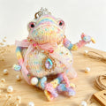 Rainbow Charm Toad – Hand-Knitted Bag Charm with Silver Crystal Crown, Ruby Necklace, Pink Tulle Bow &amp; Pearl Tassel | The Third Space