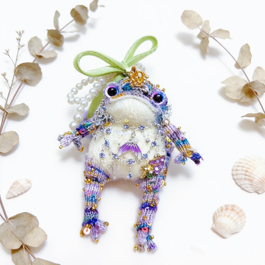 Woodland &amp; Mermaid Toad Charm Duo – Set of 2 Hand-Crocheted Fairy-Tale Keychains with Crowns, Pearl Loops &amp; Crystal Charms | The Third Space