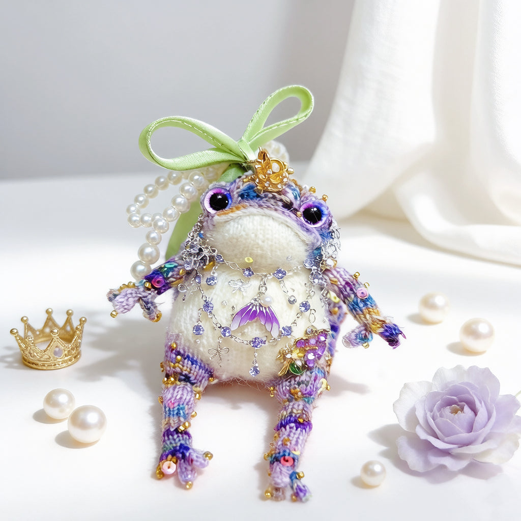 Woodland &amp; Mermaid Toad Charm Duo – Set of 2 Hand-Crocheted Fairy-Tale Keychains with Crowns, Pearl Loops &amp; Crystal Charms | The Third Space