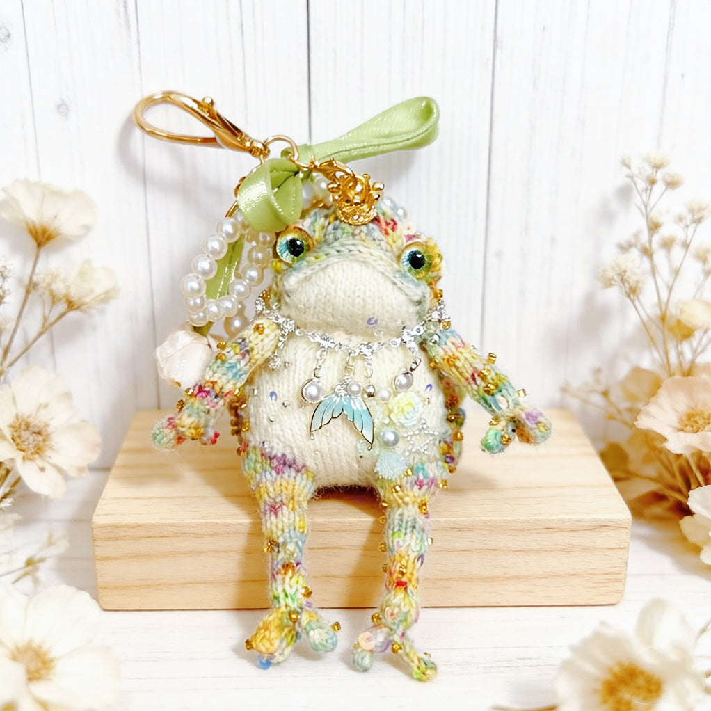 Woodland &amp; Mermaid Toad Charm Duo – Set of 2 Hand-Crocheted Fairy-Tale Keychains with Crowns, Pearl Loops &amp; Crystal Charms | The Third Space