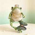 Woodland Figurine &amp; Dreamy Keychain Toad Duo – Set of 2 Hand-Knitted Crowned Toads with Golden Crowns, Layered Necklaces &amp; Embroidered Butterflies | The Third Space