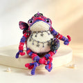 Gothic Princess Toad – Hand-Knitted Dark Fairy-Tale Figurine with Black Crystal Crown, Layered Silver Chains, Blue-Purple Rose Brooch &amp; Red-Purple Butterfly | The Third Space