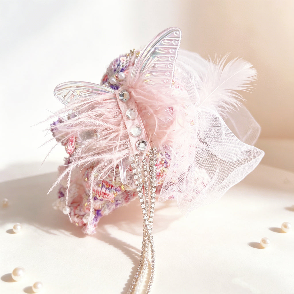 Moonlight Elf Toad – Hand-Knitted Ethereal Figurine with Butterfly Crown, Tulle Veil, Pearl Chains, Fairy Wings &amp; Magic Wand | The Third Space