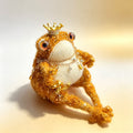 Golden Royal Toad – Hand-Knitted Luxe Figurine with Gold Crown, Ruby-Gold Glass Eyes, Layered Necklaces, Star Sequins &amp; Gold Ingot Charms | The Third Space
