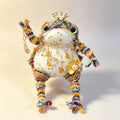Rainbow Jewel Toad – Hand-Knitted Figurine with Pearl Crown, Layered Crystal Necklace, Golden Flower Brooch &amp; Rainbow-Striped Limbs | The Third Space
