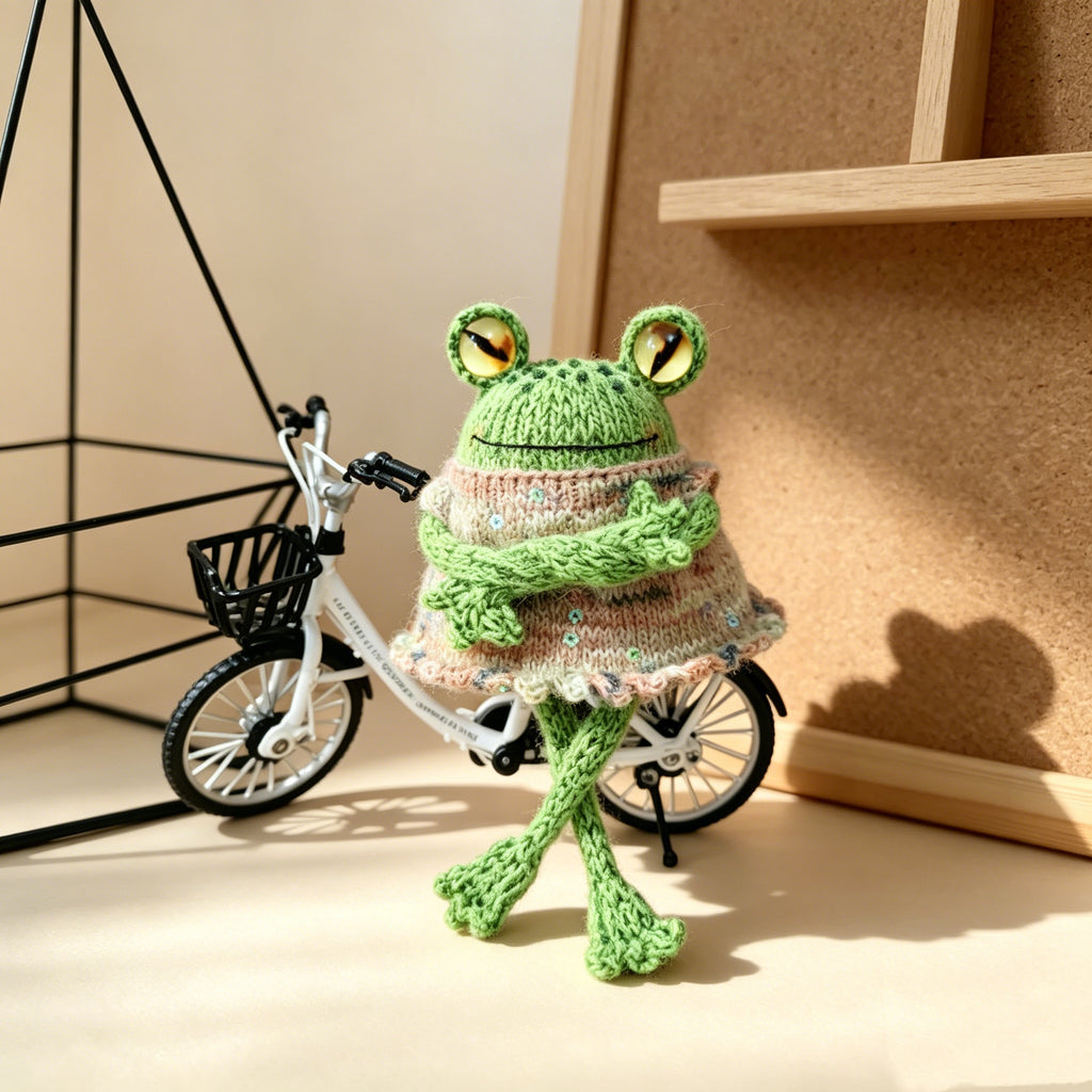 Dress-Up Frog – Hand-Knitted Customizable Figurine with Removable Skirt, Interchangeable Eye Colors &amp; Crochet-Knit Dual Technique | The Third Space