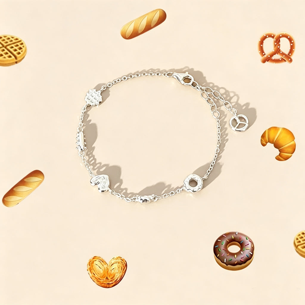 The Toad Who Opened a Bakery – Hand-Knitted Royal Toad with Silver Crown, Bakery Charm Necklace (Waffle, Macaron, Donut, Pretzel), Starry Cupcake Pendant &amp; Mini Bakery Prop Set | The Third Space