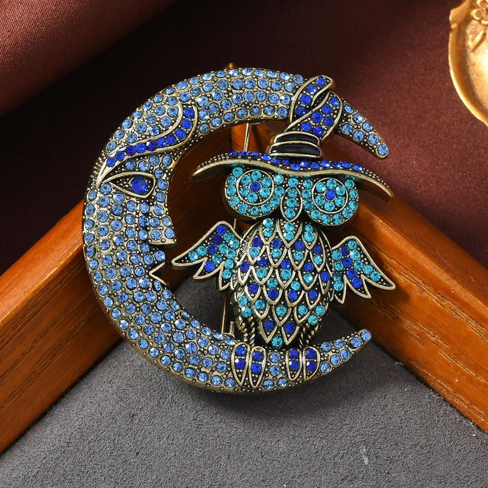 Moon Owl Manifestation Pin – Law of Attraction Vintage Brooch High Vibration Jewelry