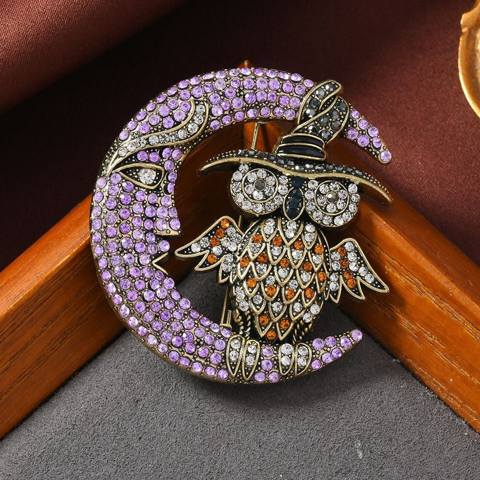 Moon Owl Manifestation Pin – Law of Attraction Vintage Brooch High Vibration Jewelry