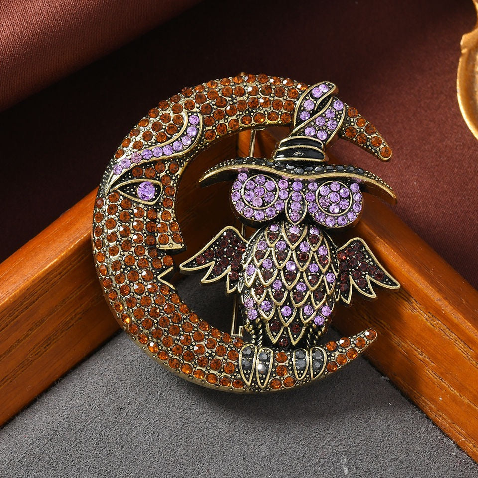 Moon Owl Manifestation Pin – Law of Attraction Vintage Brooch High Vibration Jewelry