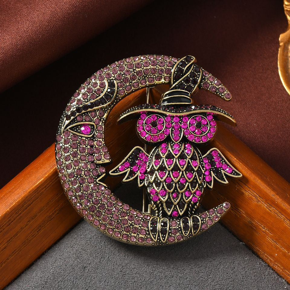 Moon Owl Manifestation Pin – Law of Attraction Vintage Brooch High Vibration Jewelry