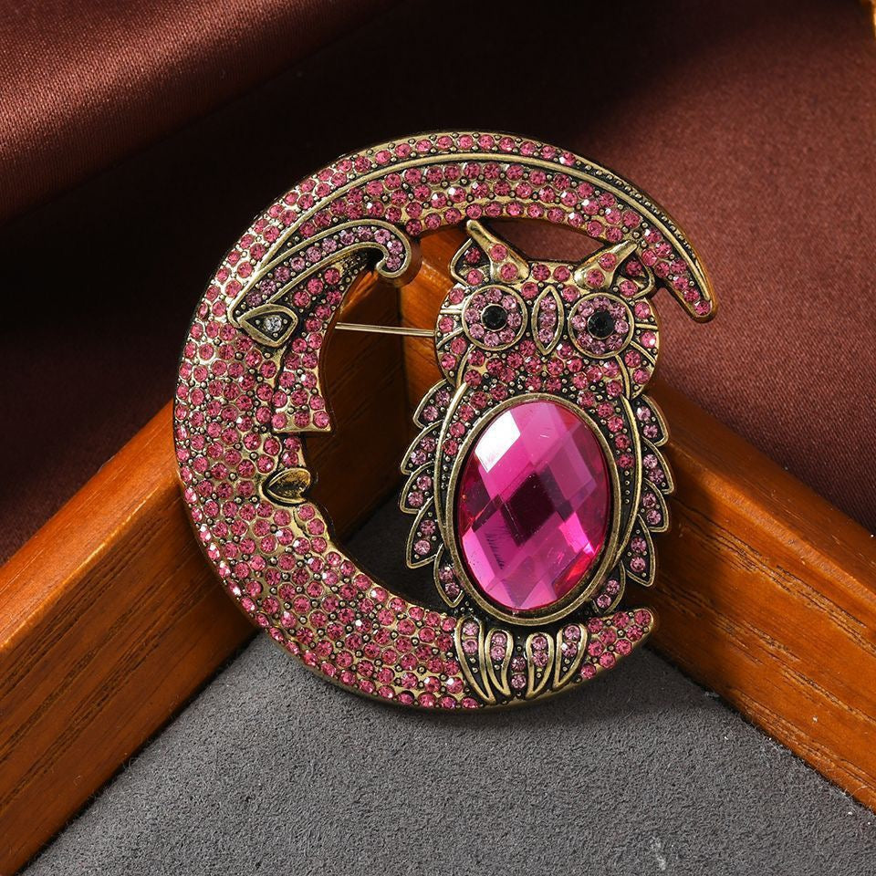 Moon Owl Manifestation Pin – Law of Attraction Vintage Brooch High Vibration Jewelry