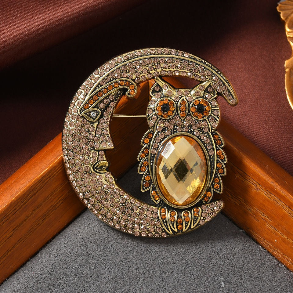 Moon Owl Manifestation Pin – Law of Attraction Vintage Brooch High Vibration Jewelry