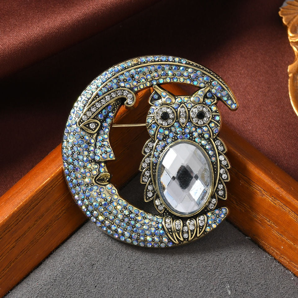 Moon Owl Manifestation Pin – Law of Attraction Vintage Brooch High Vibration Jewelry